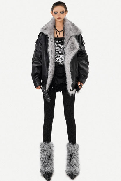 Thickened Pu Leather Fur Collar Jacket