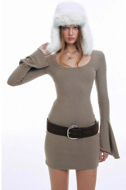Retro Bell-Sleeve Knitted Dress