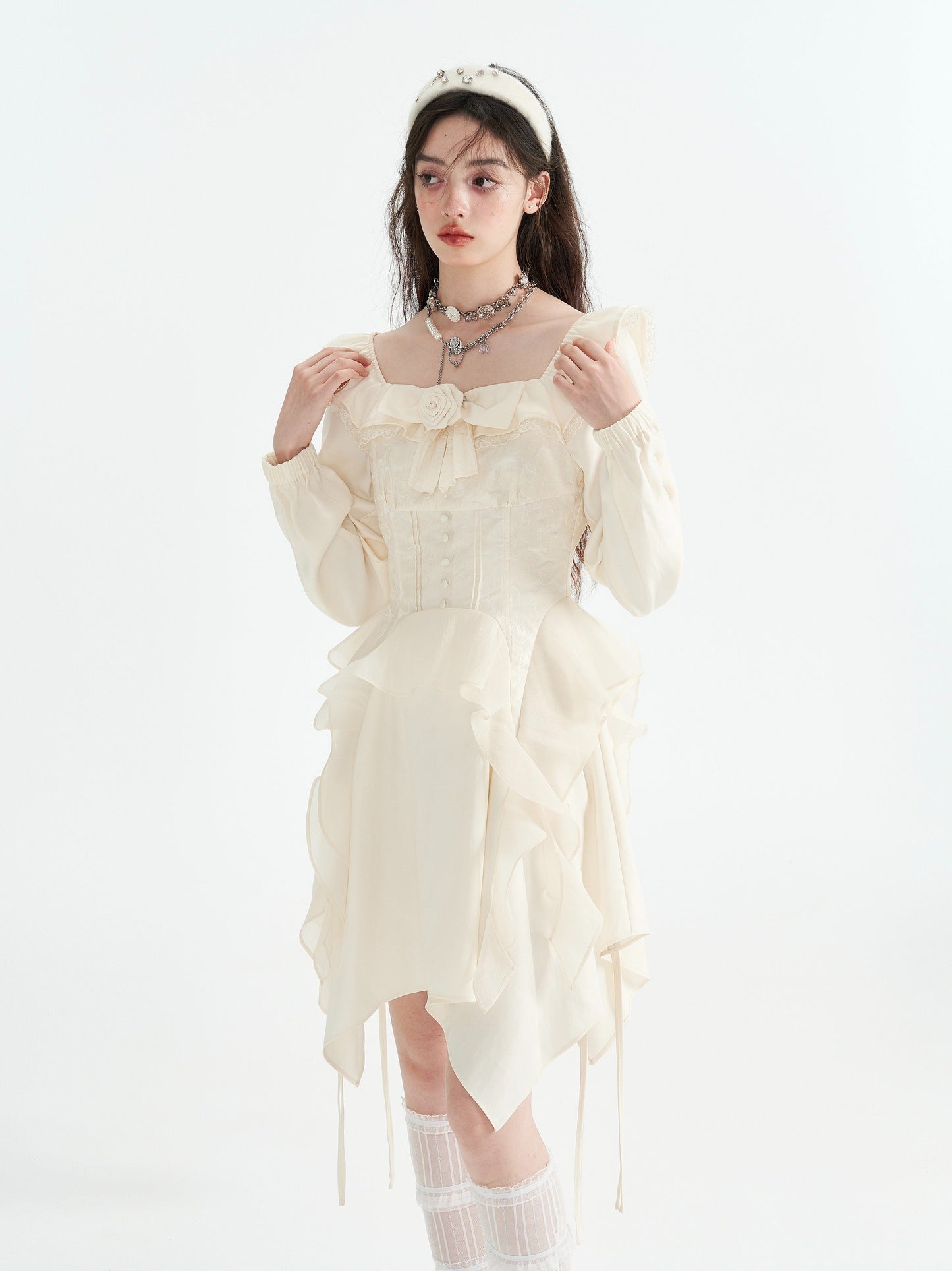 Love Rose Beige Long-sleeved Dress