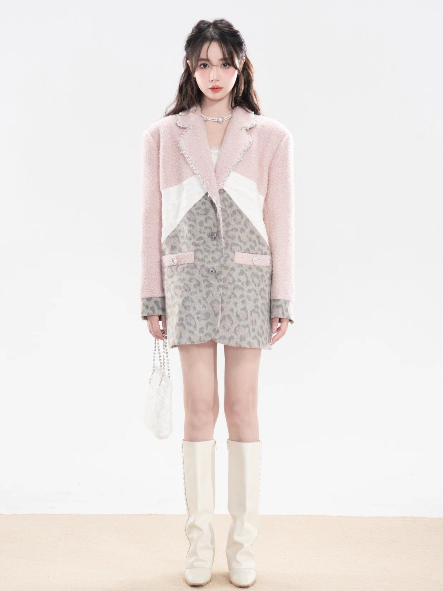 Wool tweed pink blazer Coat