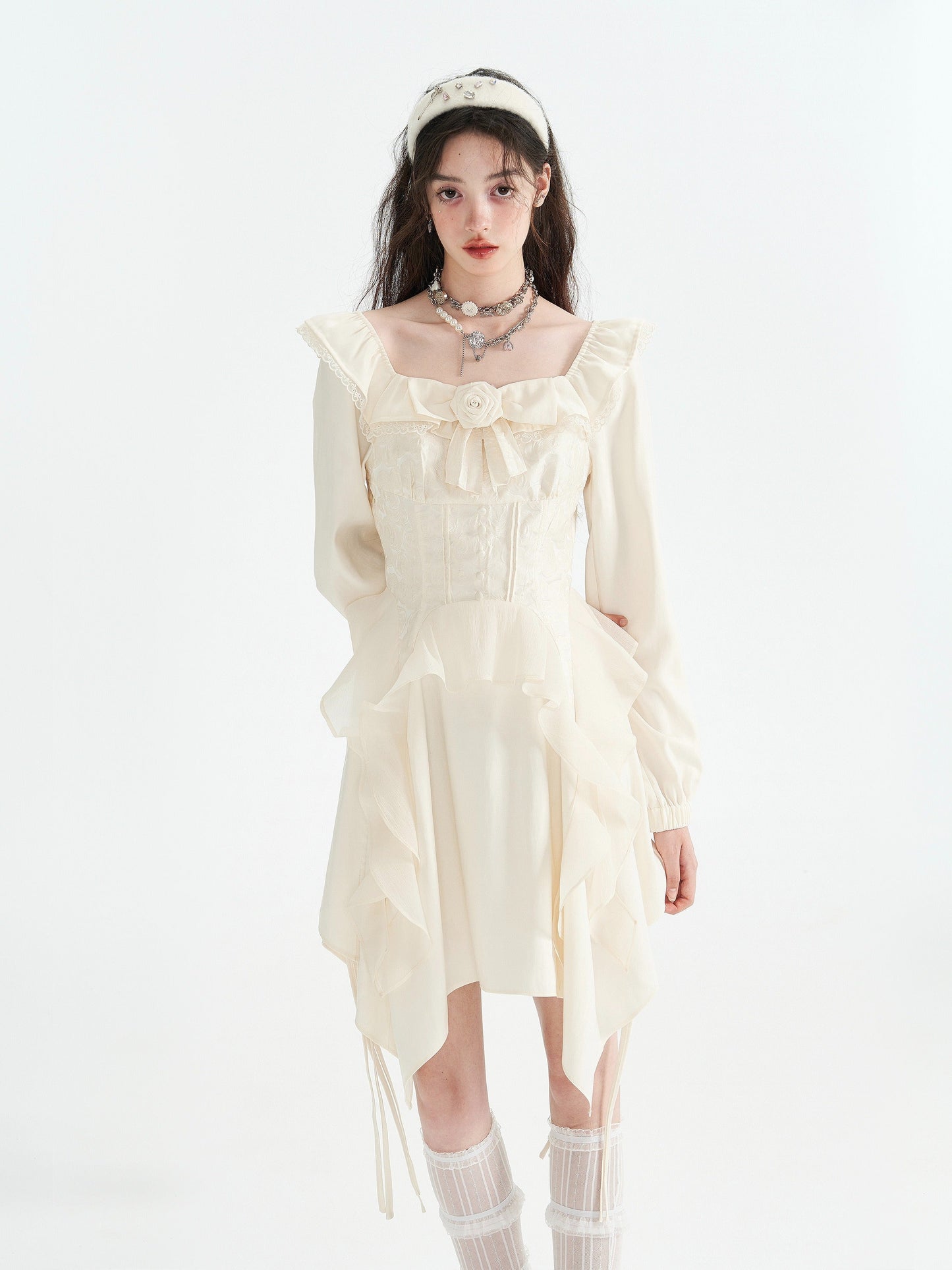 Love Rose Beige Long-sleeved Dress