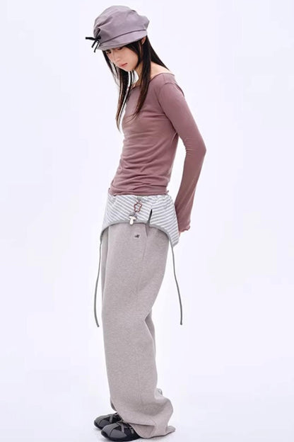 Color-Blocked Striped Cotton Pants