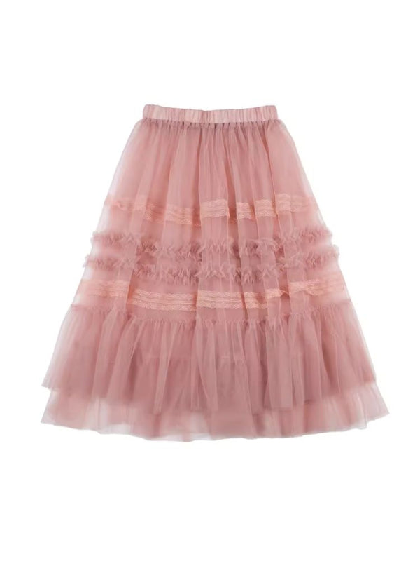 Sweet Cherry Blossom Pink Mesh Half Skirt