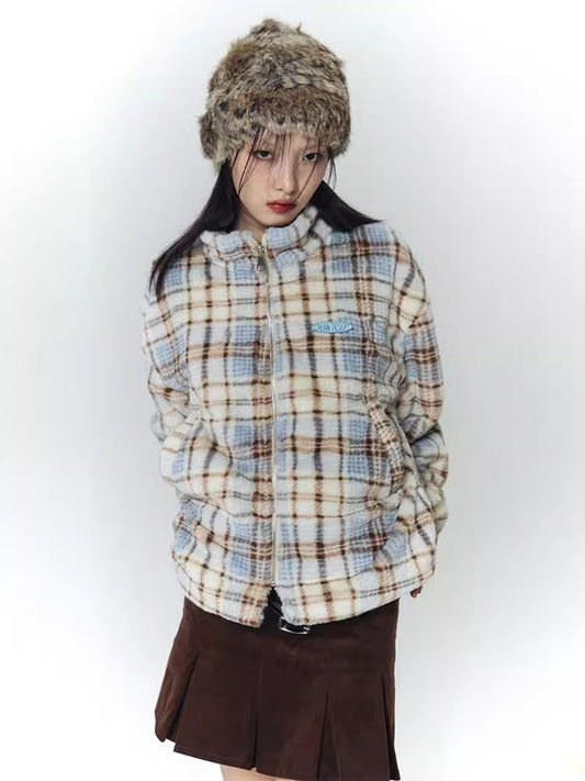 Soft Plaid Plush Thickened Jacket