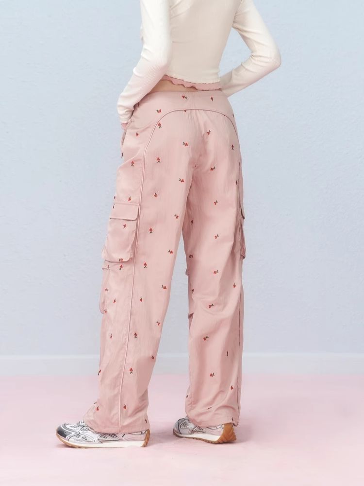 Small cherry embroidered work pants