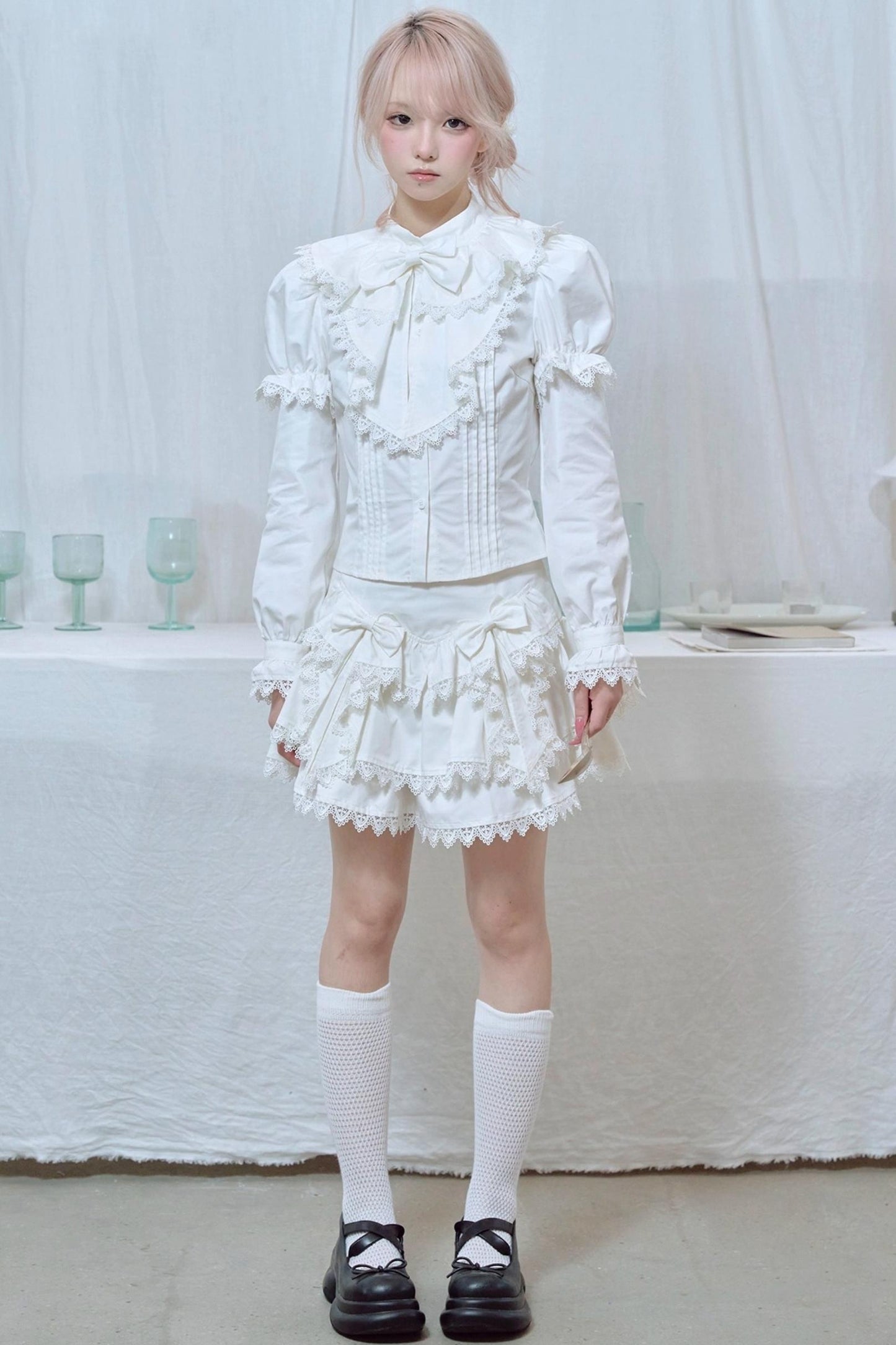 Lace Trim Bow Cake Skirt