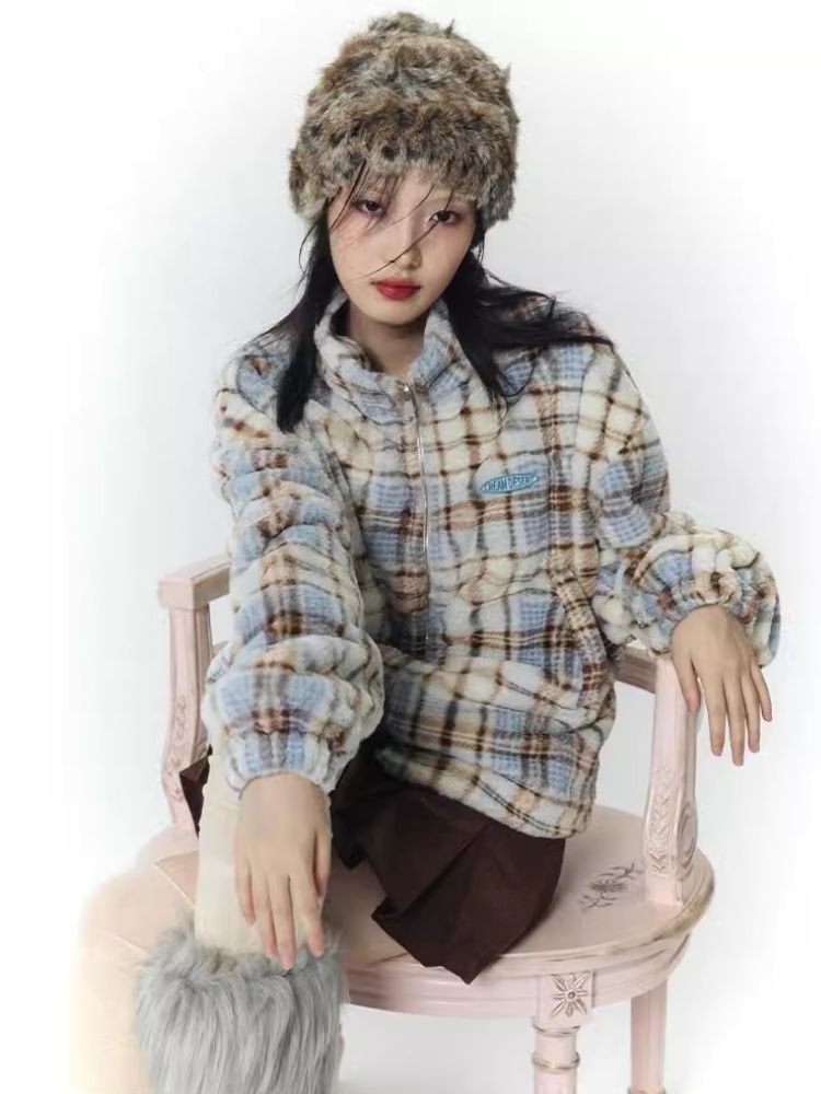 Soft Plaid Plush Thickened Jacket