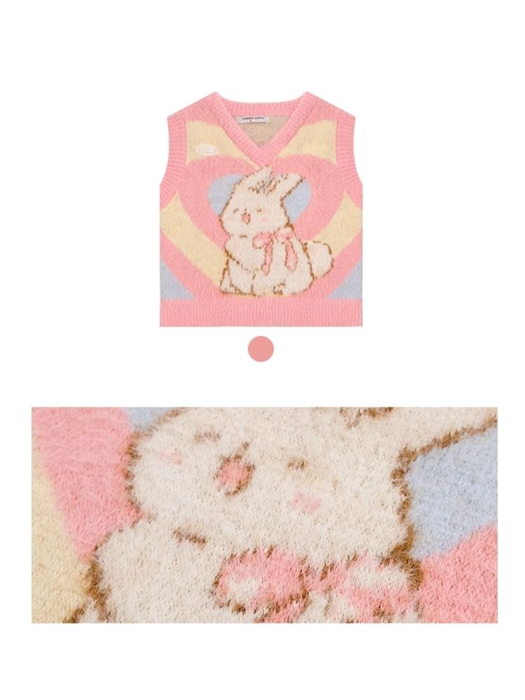 Pink Rabbit Love Knit V-Neck Sweater Vest