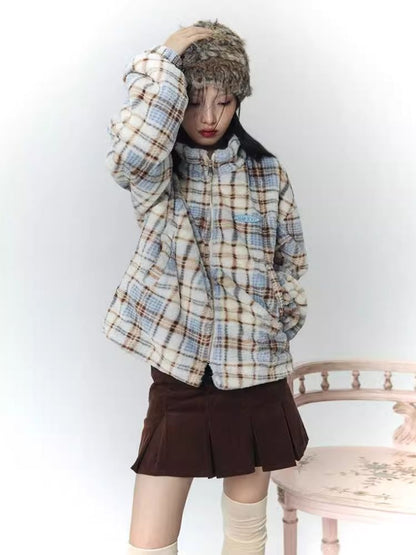 Soft Plaid Plush Thickened Jacket