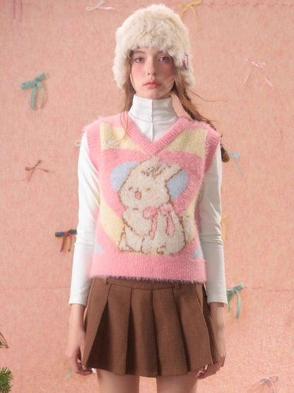 Pink Rabbit Love Knit V-Neck Sweater Vest