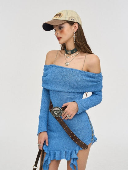 Waisted Irregular Knit Sweater Dresses