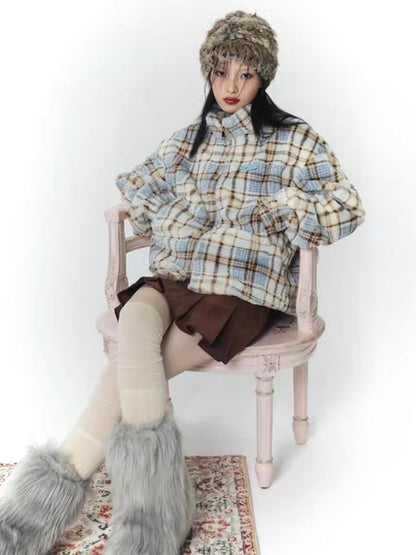 Soft Plaid Plush Thickened Jacket