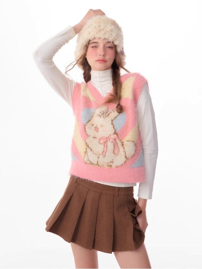 Pink Rabbit Love Knit V-Neck Sweater Vest