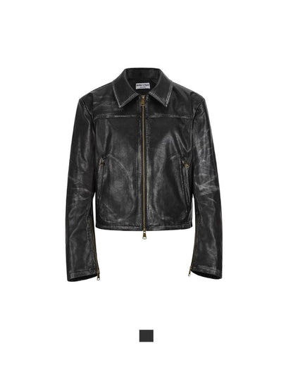 Loose rub color leather jacket