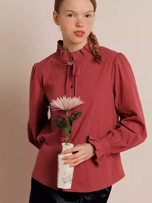 Texturierte Blush-Pflaume Langarmshirt 