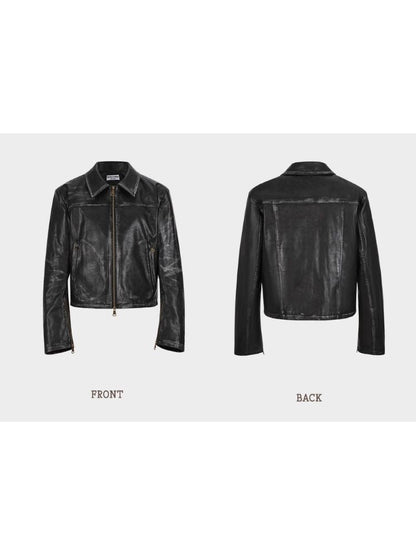 Loose rub color leather jacket