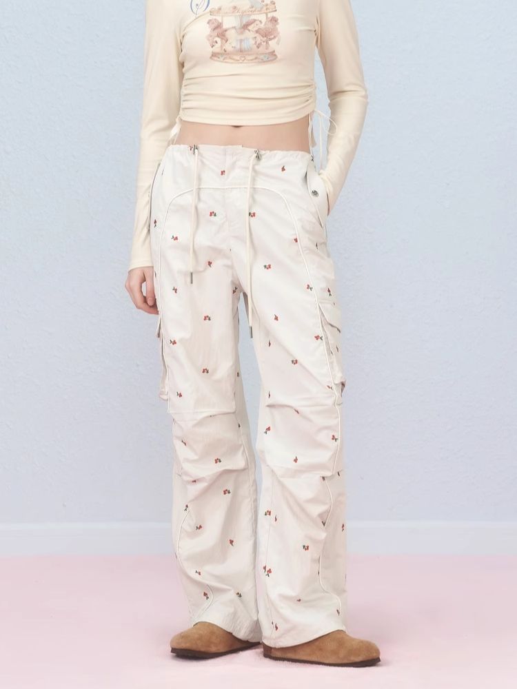 Small cherry embroidered work pants