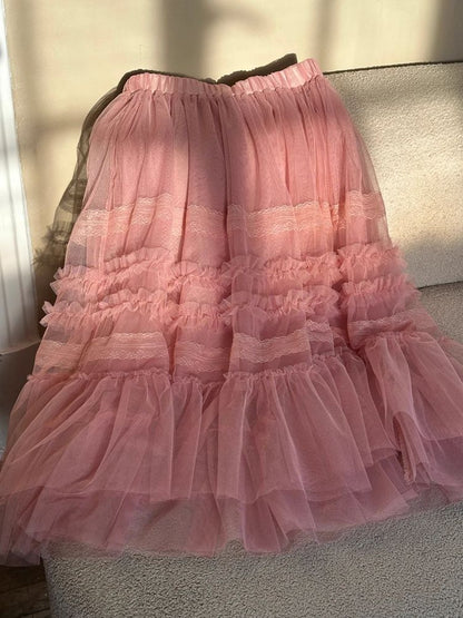 Sweet Cherry Blossom Pink Mesh Half Skirt