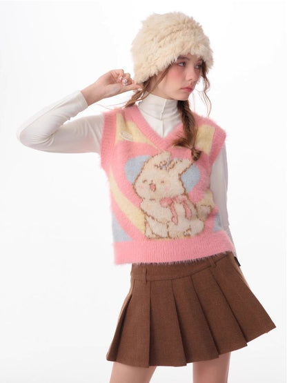 Pink Rabbit Love Knit V-Neck Sweater Vest