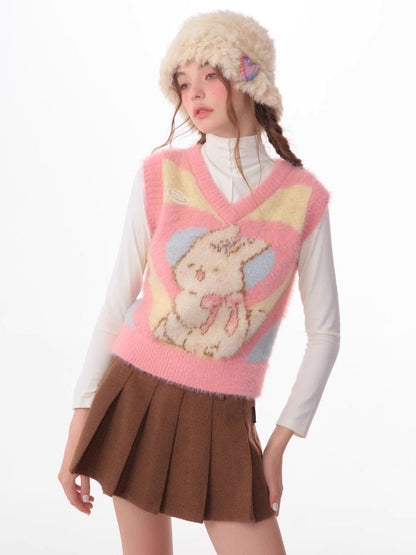 Pink Rabbit Love Knit V-Neck Sweater Vest