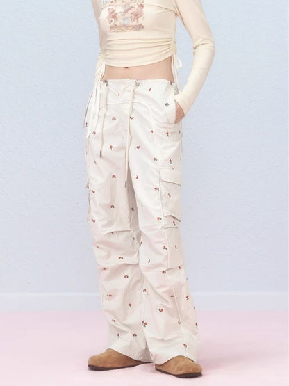 Small cherry embroidered work pants