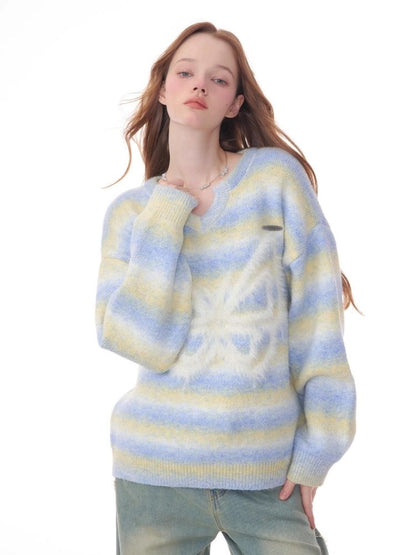 Striped Hairy Butterfly Thick Sweater