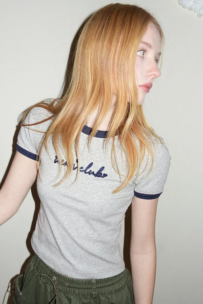Gray Color-Block Embroidery Top