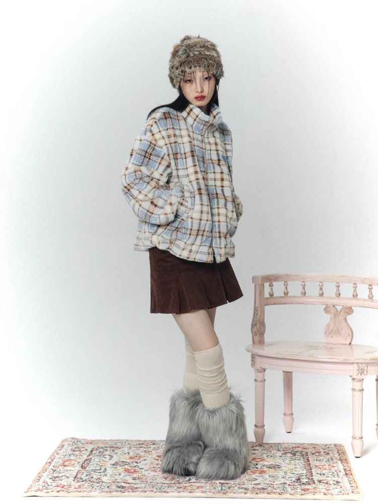 Soft Plaid Plush Thickened Jacket