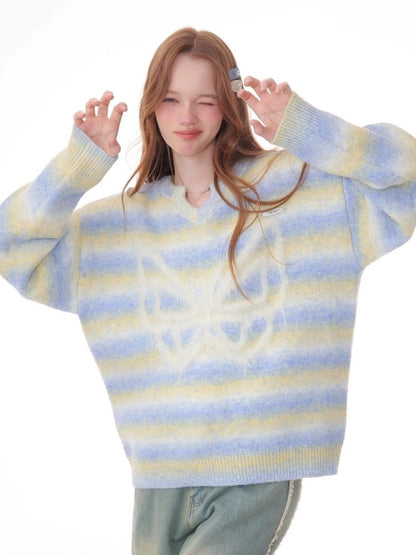 Striped Hairy Butterfly Thick Sweater