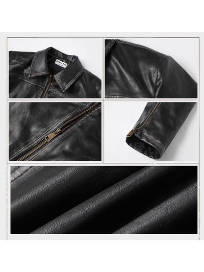 Loose rub color leather jacket