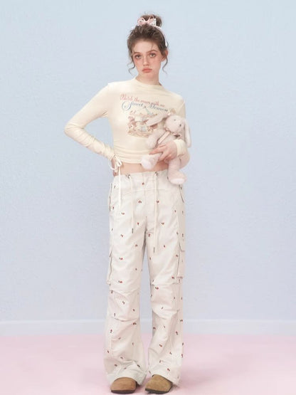 Small cherry embroidered work pants