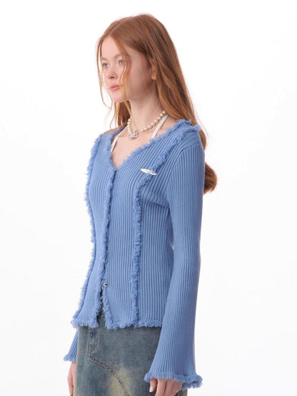 Large V-neck flared sleeves cardigan