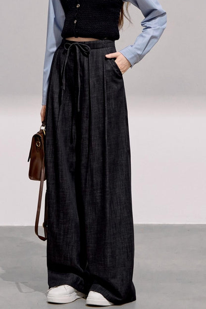 Cool Black Denim Wide-Leg Pants
