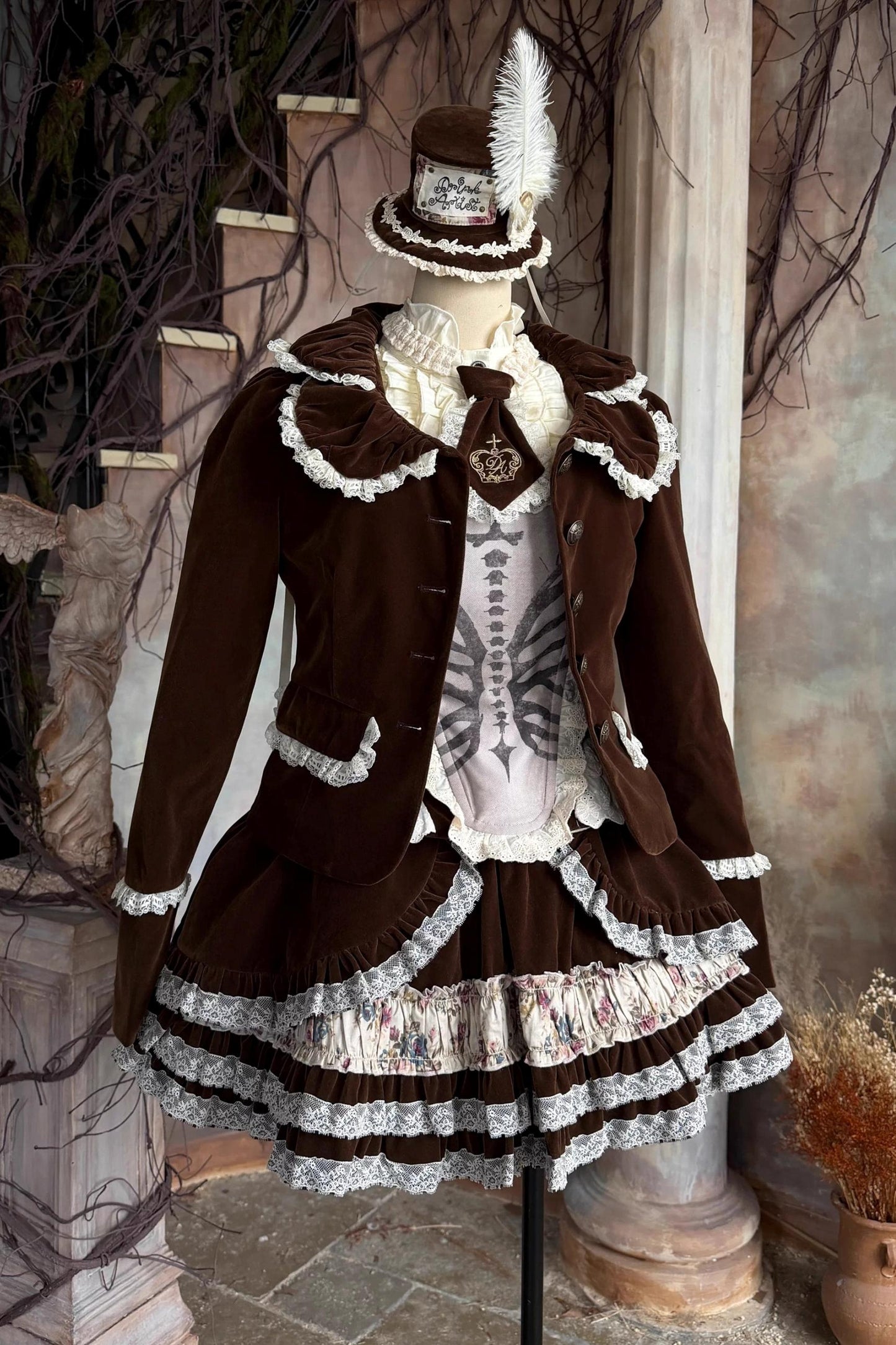 Brown Velvet Bowler Hat Tie Set-Up