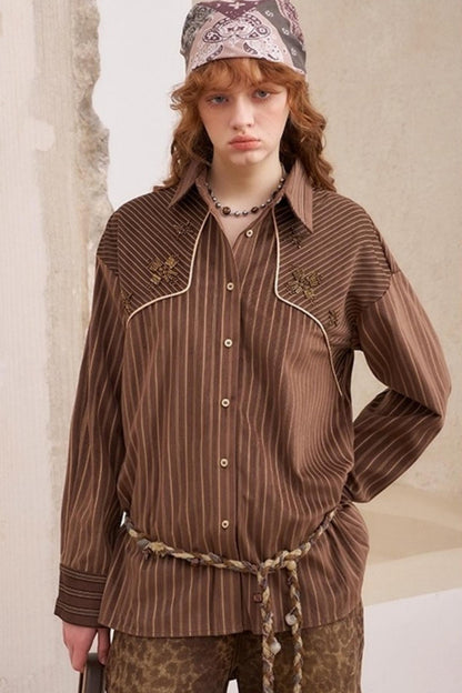 Suede Beaded Embroidered Shirt