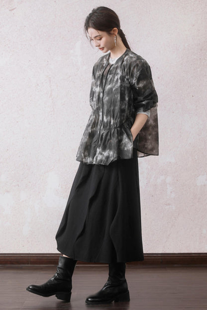 Ink Black Print Airy Outer