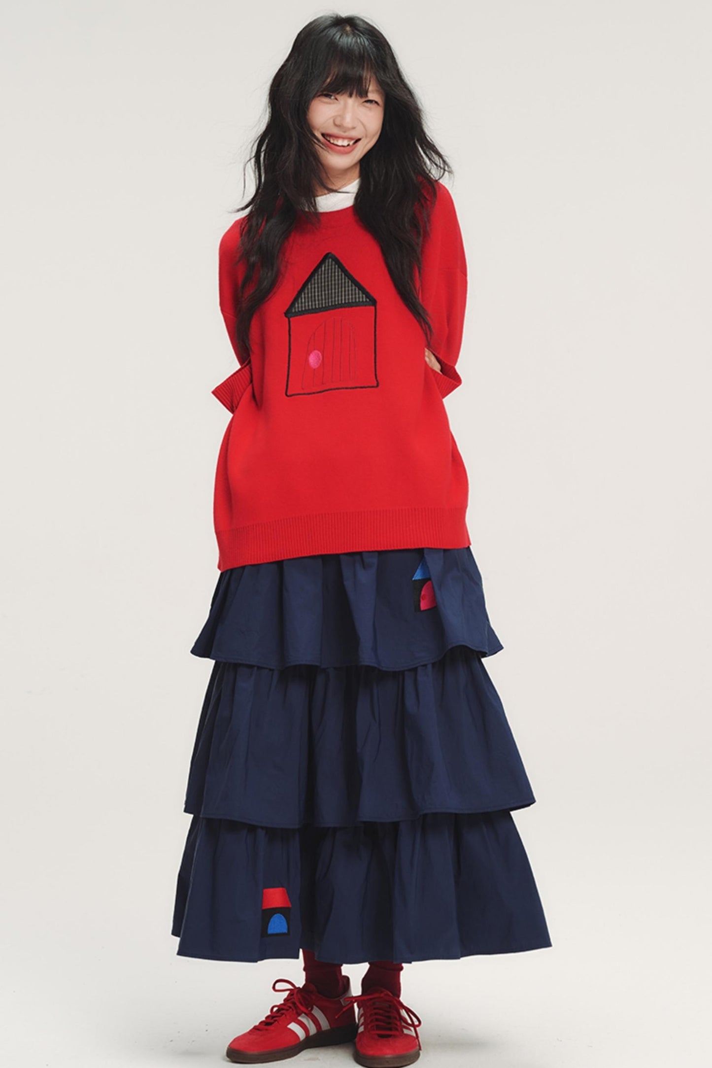 Color-Blocked Plaid Knit Top