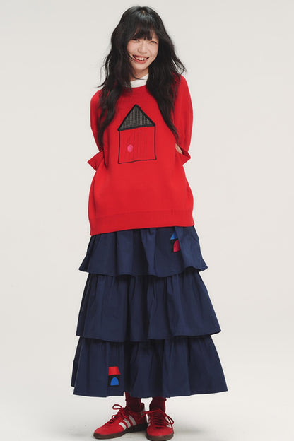 Color-Blocked Plaid Knit Top