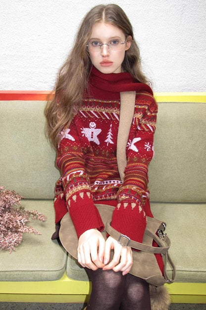 레드 벨벳 페어 아일 스웨터 스카프 세트