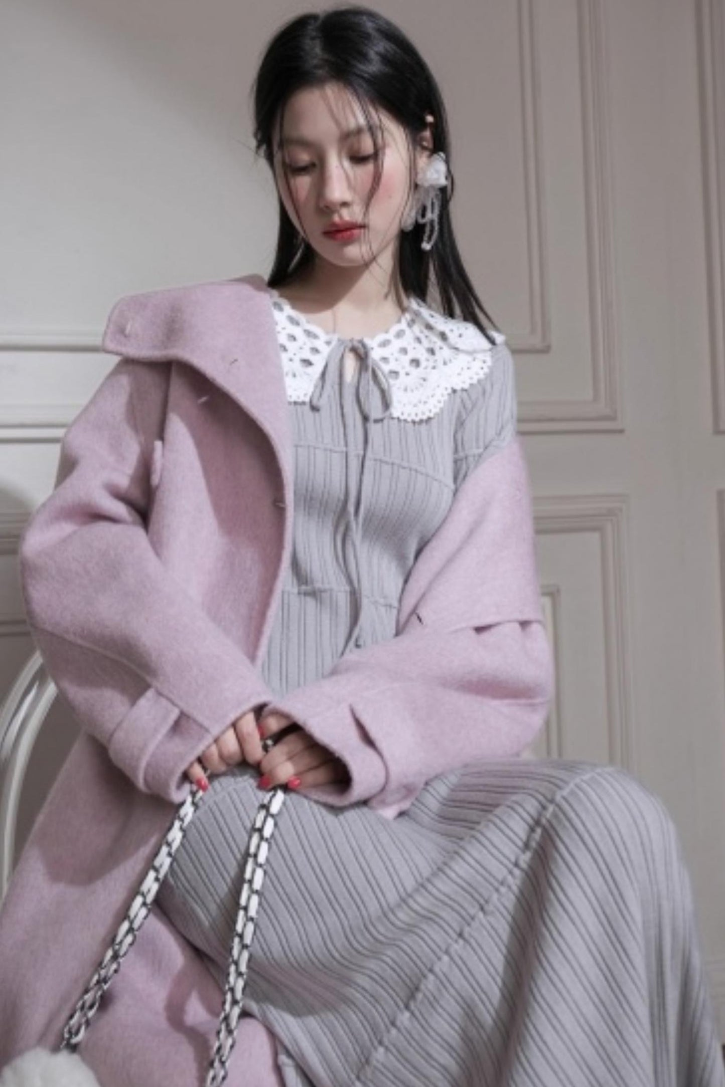 Mist Gray Lace Wool Dress