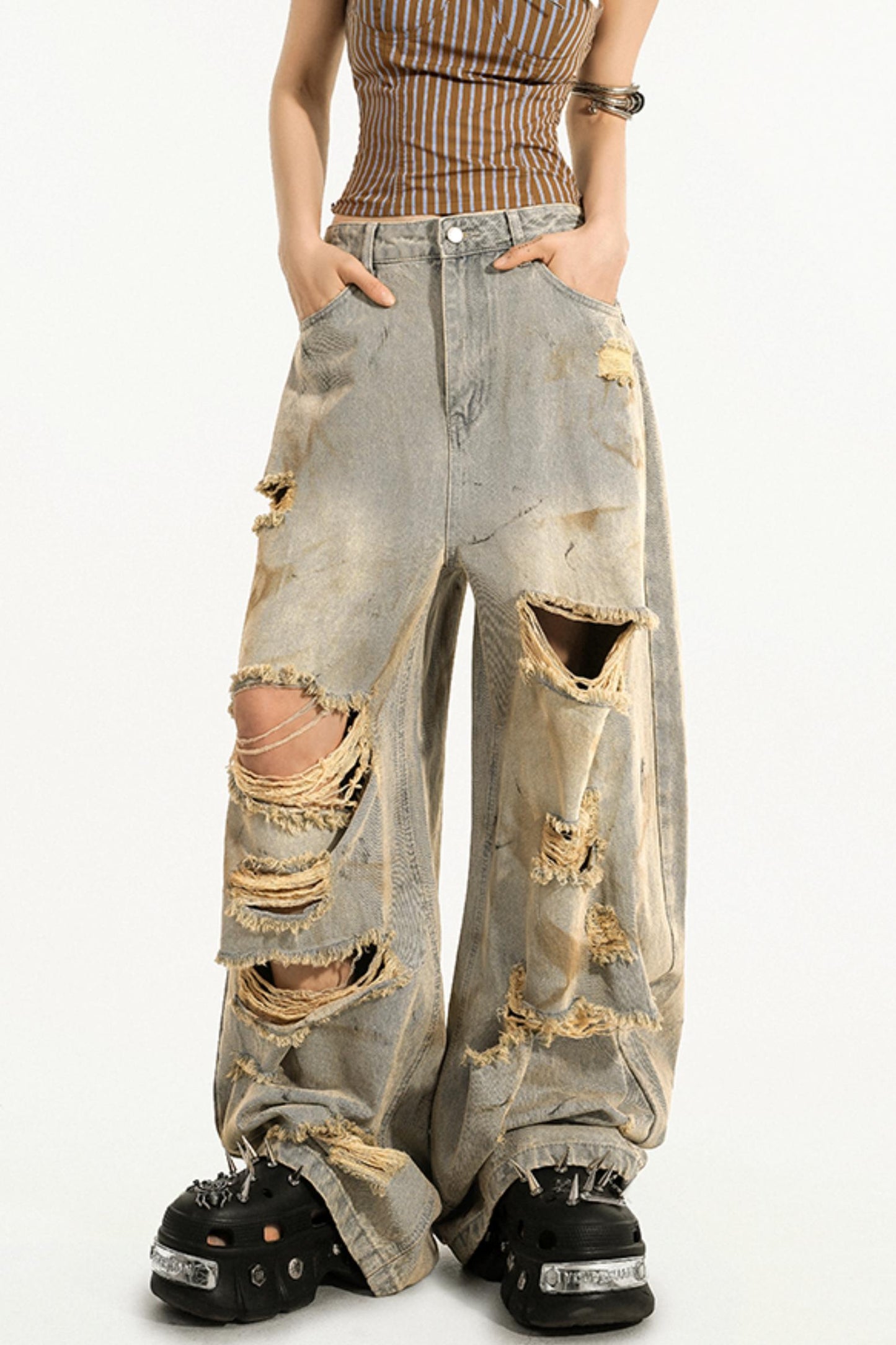Retro Ripped Straight Pants