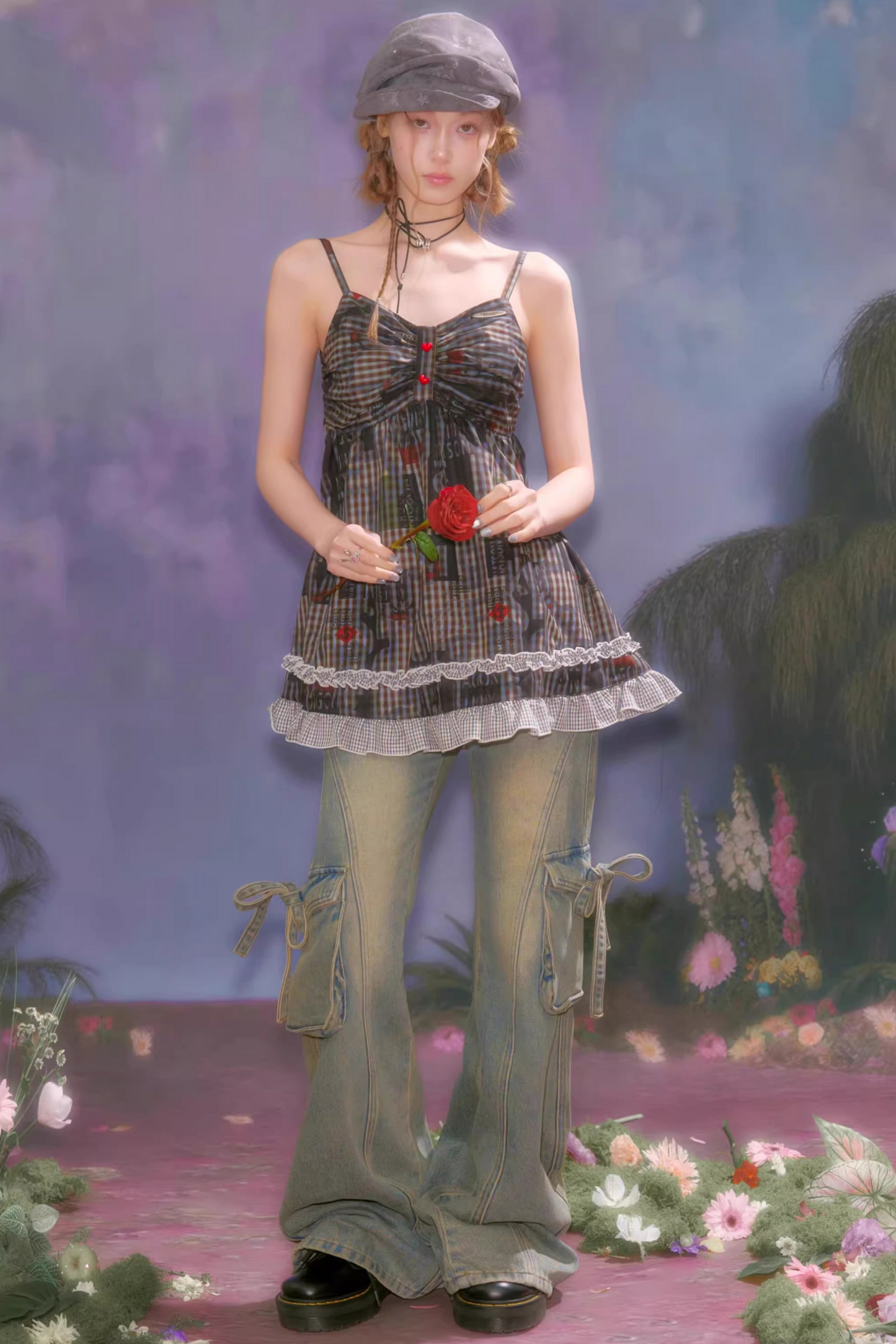 Retro Plaid Lace Dress