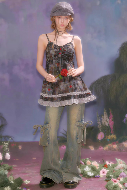Retro Plaid Lace Dress