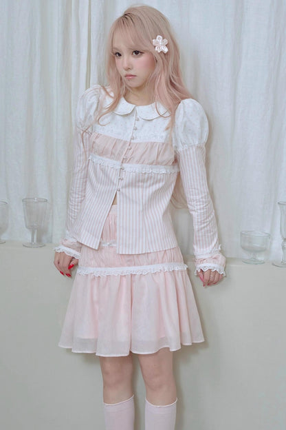 Doll Collar Stripe Lace Top