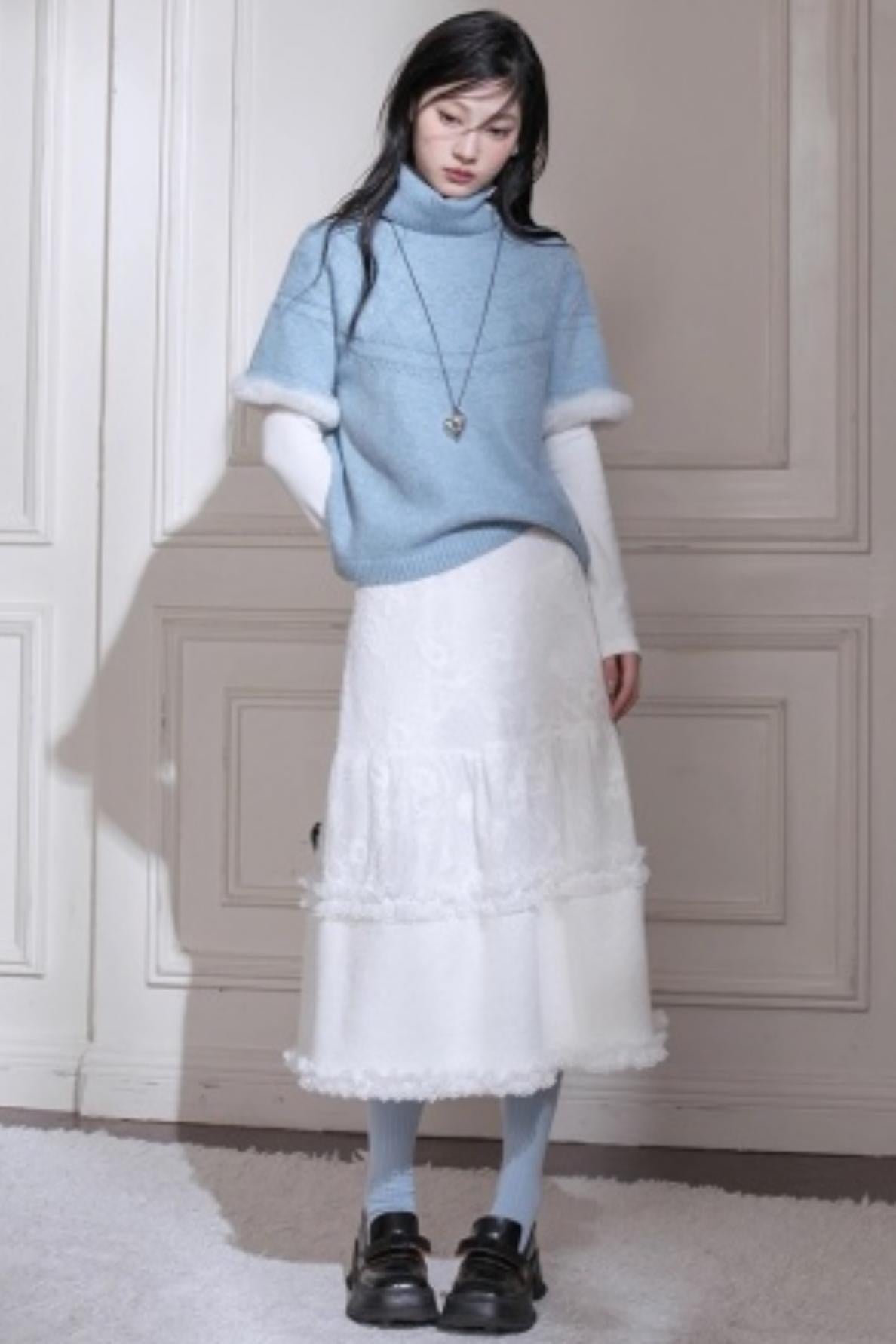 Blue Bat Sleeve Wool Sweater Set