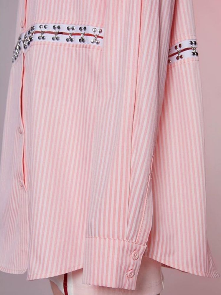 Long and Short Organ Button Striped Loose Shirt