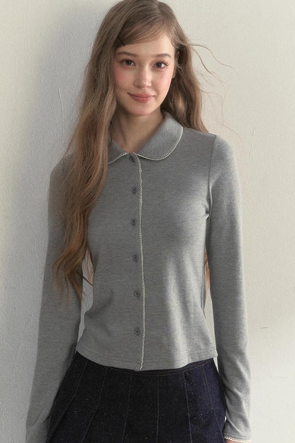 Pink and Gray Doll Collar Top