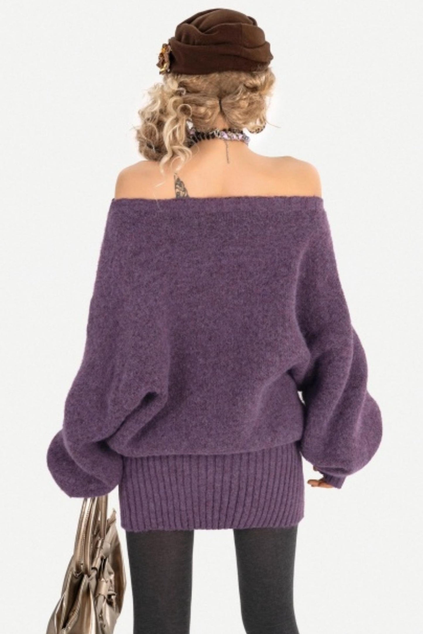 Purple Off-Shoulder Knit Dress