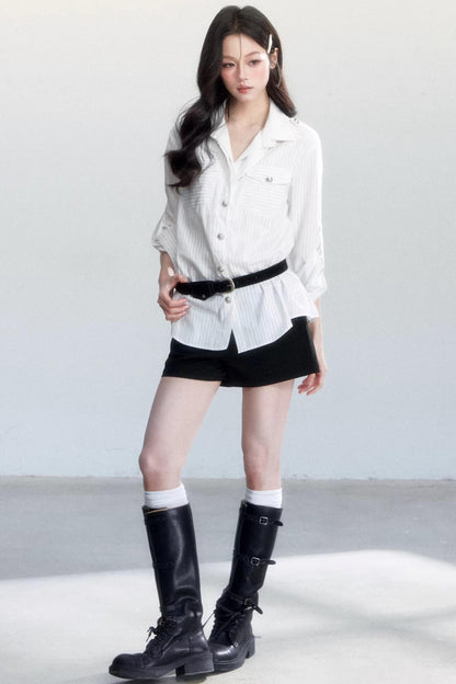 Striped Intellectual Elegance Shirt Two-Piece Set-Up