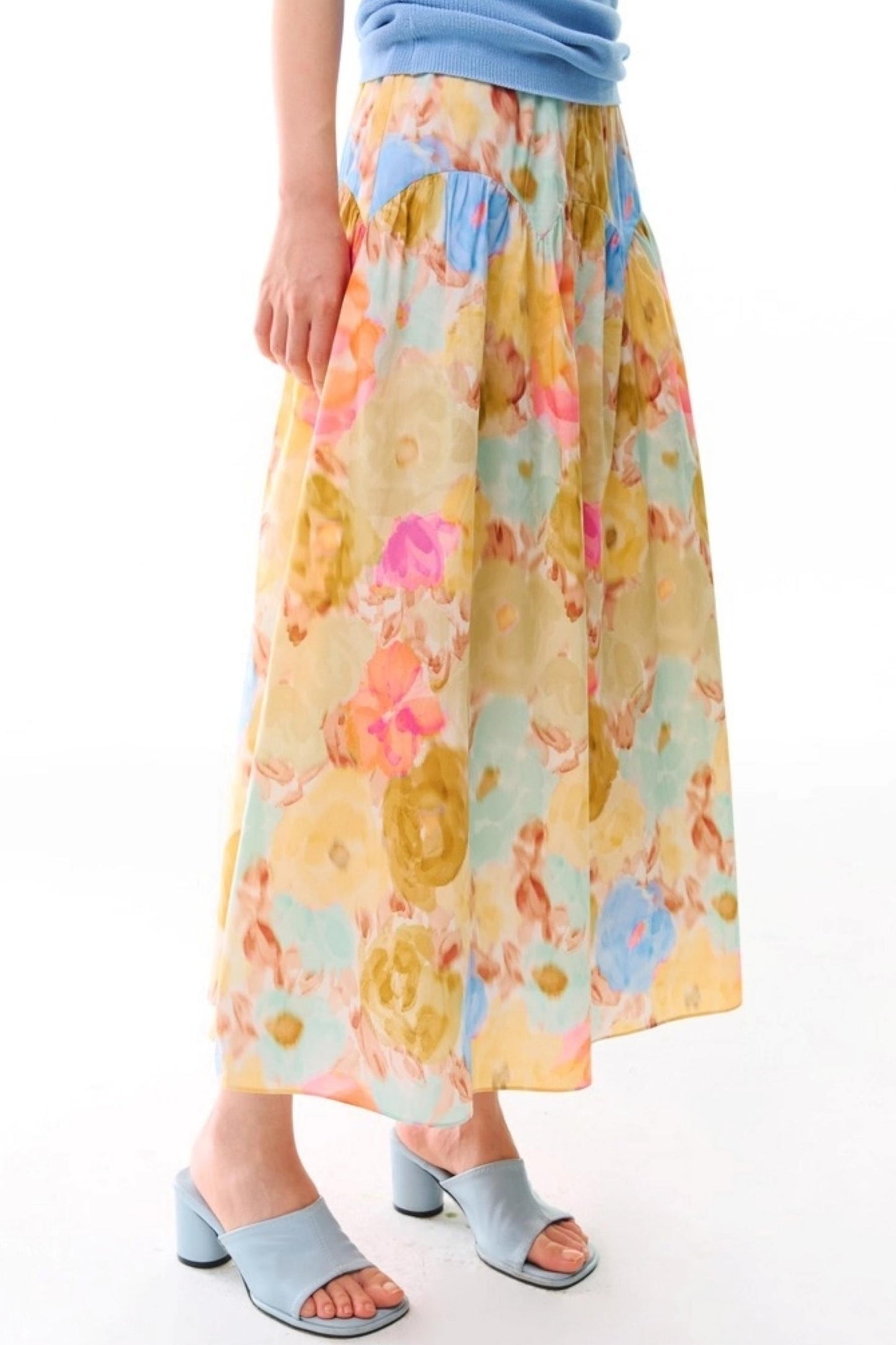 Sunset Coral Cotton A-Line Skirt